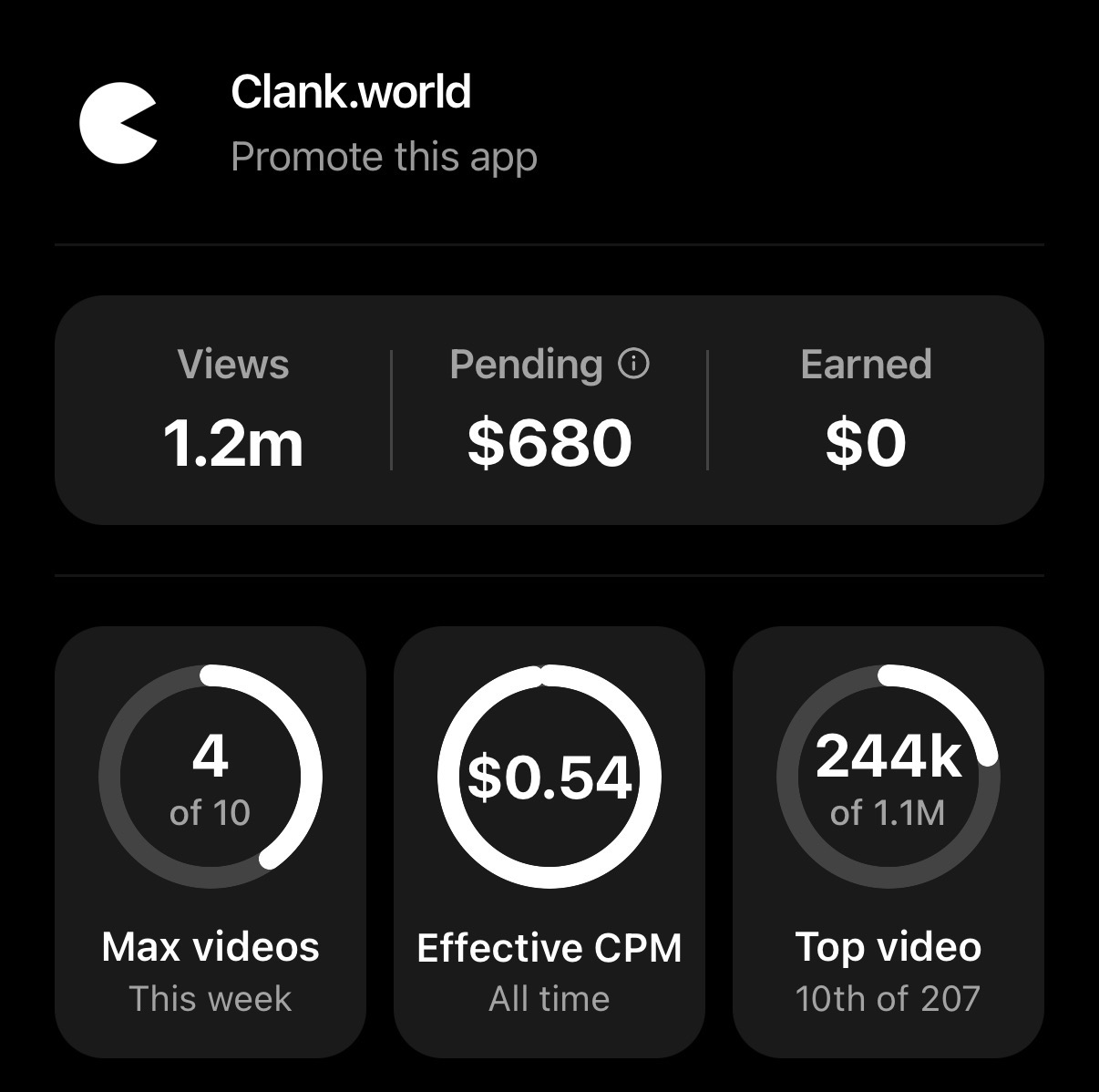 Clank.world Dashboard Proof